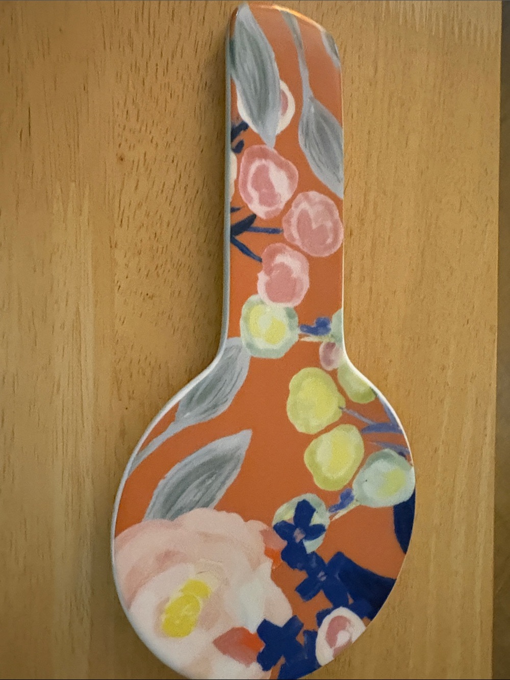 Anthropologie Orange Floral Ceramic Spoon Rest